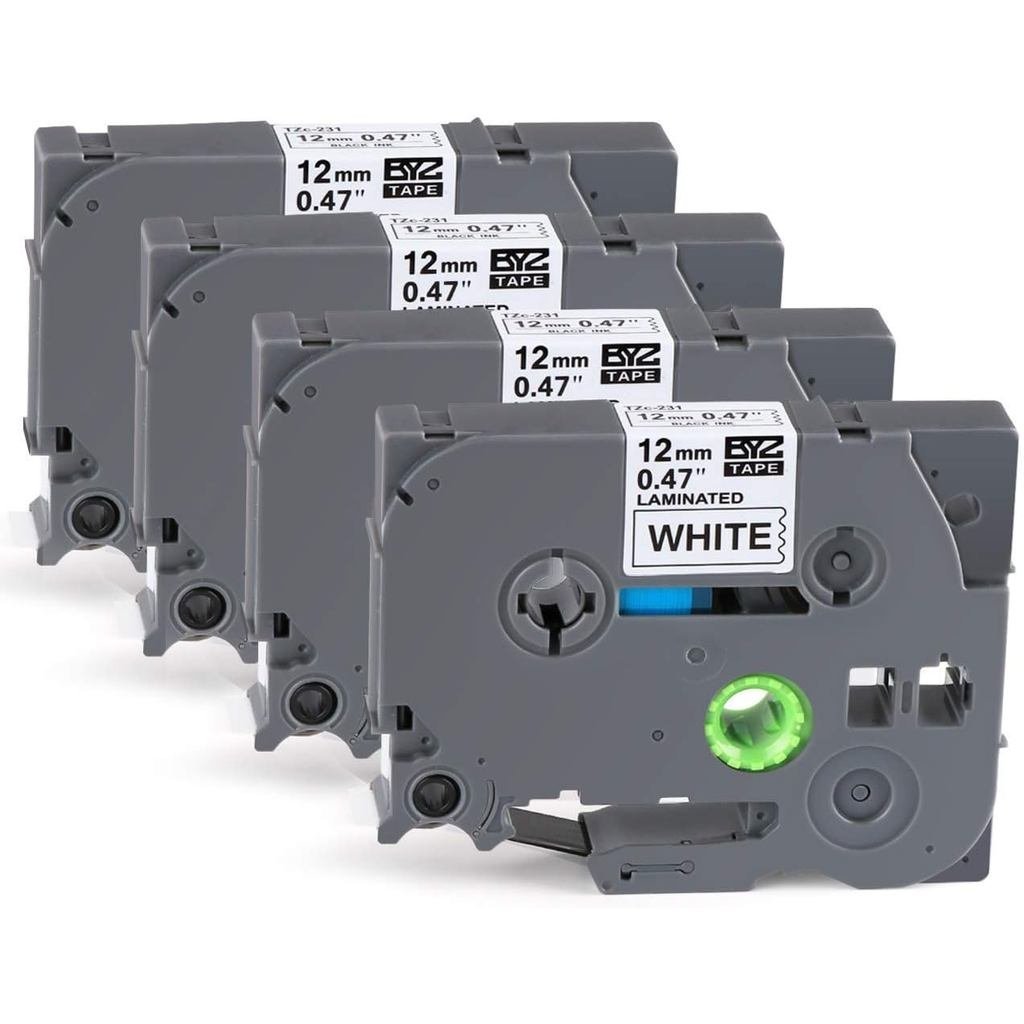 4 ชิ้นใช้งานร่วมกับ Brother TZe-231 เทป 12 มม. (0.47 นิ้ว) แรงดันชั้นสีขาว-เข้ากันได้กับ PT-H100LB/H