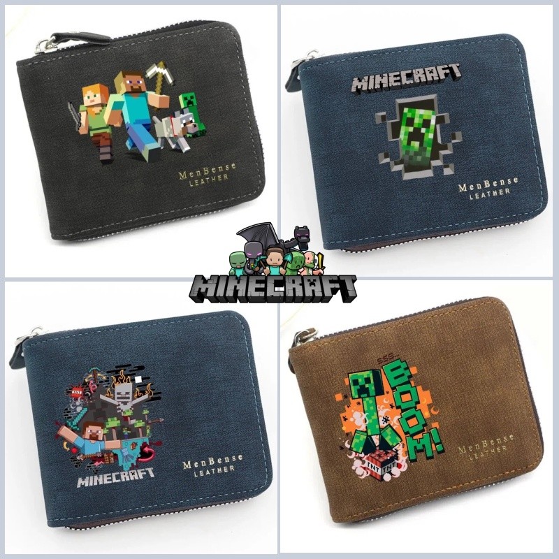 กระเป๋าเงิน Minecraft หนัง PU Matté .Zipper ความจุเยอะ สำหรับของขวัญวันเกิด