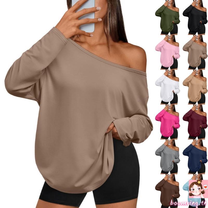 Boom Women's เสื้อยืดแขนยาวขนาดใหญ่ สวมใส่ลำลองพื้นฐาน