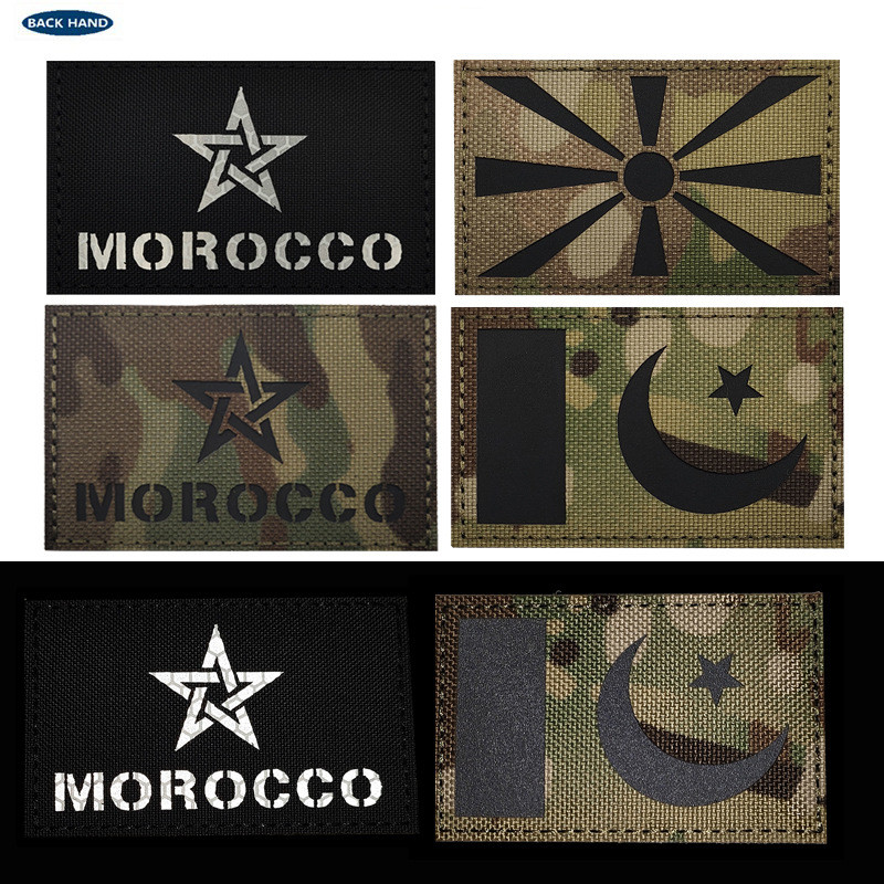 เลเซอร์ตัดสะท้อนแสง IR National Flag Velcro Morocco Pakistan Macedonia Velcro Morale Stamp