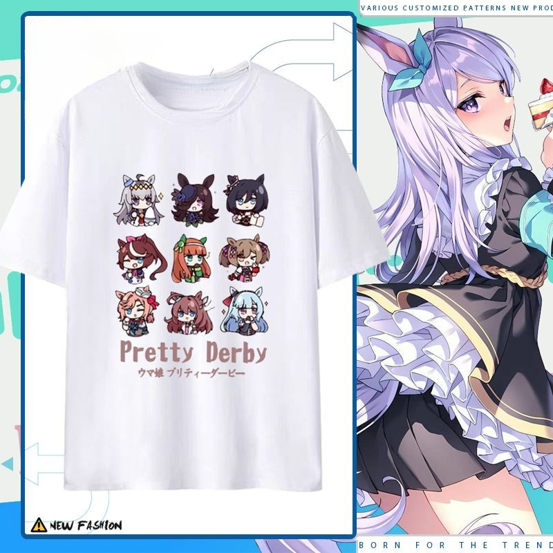Uma Musume Tokai Teio Oguri หมวก Yomogi อะนิเมะ Tshirt ผ้าฝ้าย 100% Unisex แฟชั่นสบายๆ Baju Lelaki P