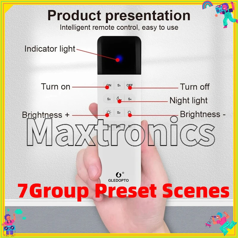 2026 GL-RC-002WL GLEDOPTO WLED รีโมทคอนโทรล 7 กลุ่มที่ตั้งไว้ล่วงหน้าฉาก ESP ตอนนี้ 2.4GHz WiFi 50M 