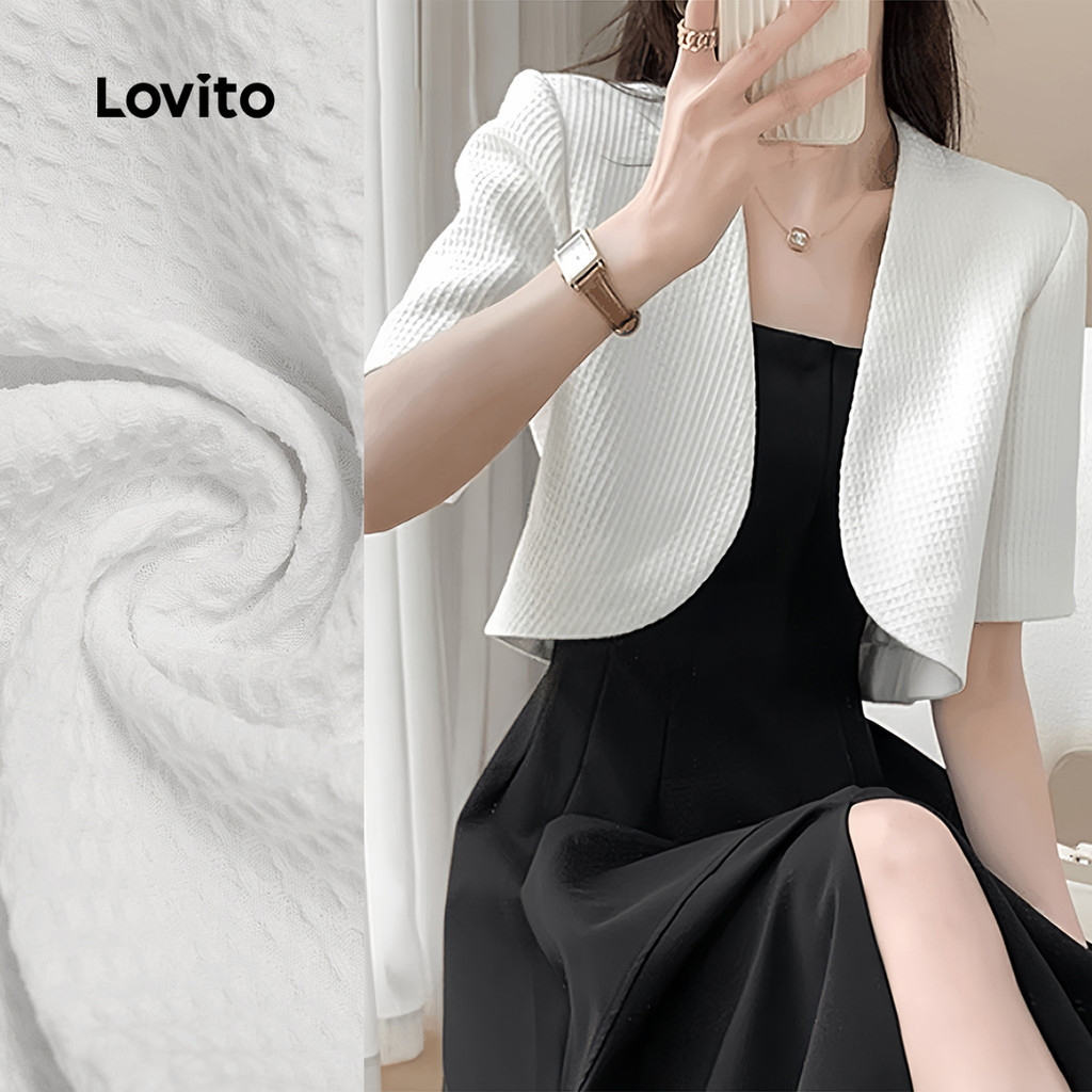 Lovito เบลเซอร์ลำลองเรียบง่าย สีขาว ผู้หญิง ฤดูใบไม้ร่วง/หนาว L156AD182