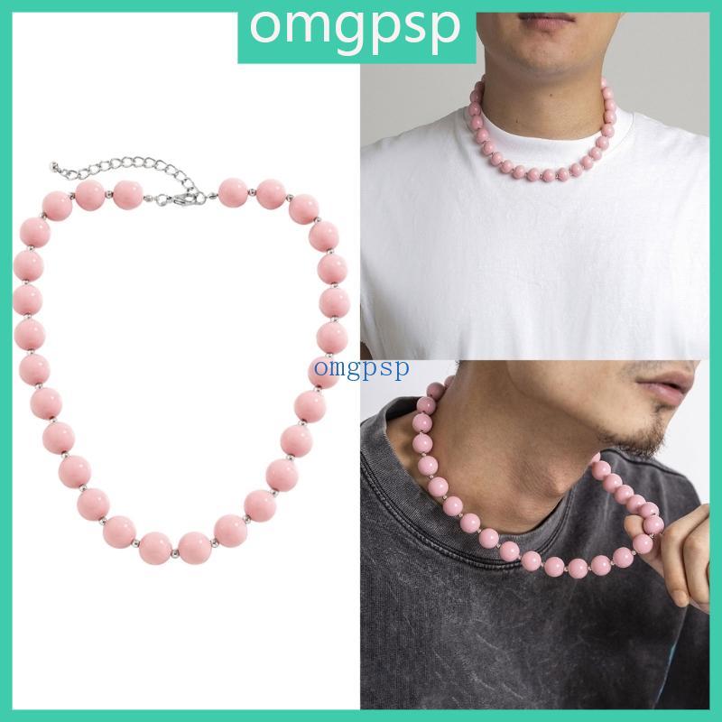 สร้อยคอลูกปัดสีชมพูแฮนด์เมดพร้อมโซ่คล้องคอ