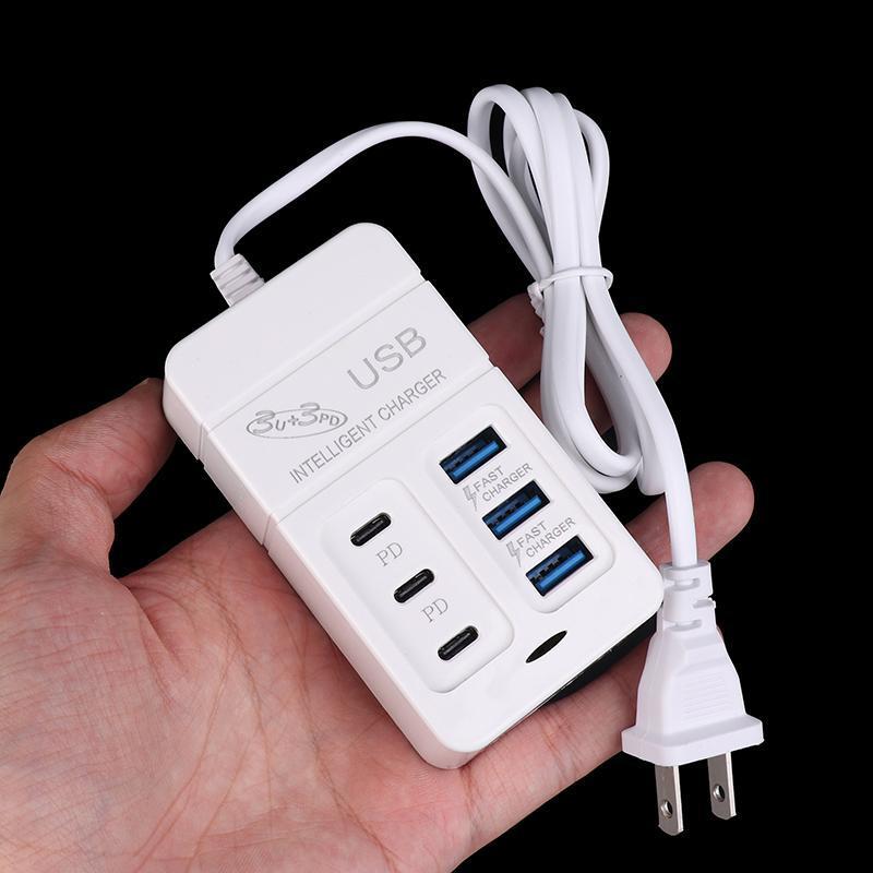 1ชิ้นปลั๊ก US 6พอร์ตที่ชาร์จ USB หลายพอร์ต35W PD Type-C โทรศัพท์มือถือชาร์จเร็วอะแดปเตอร์ USB ฮับ ราคา ถูกที่สุด ดีลบีเคเค แกลเลอรีภาพที่ 2