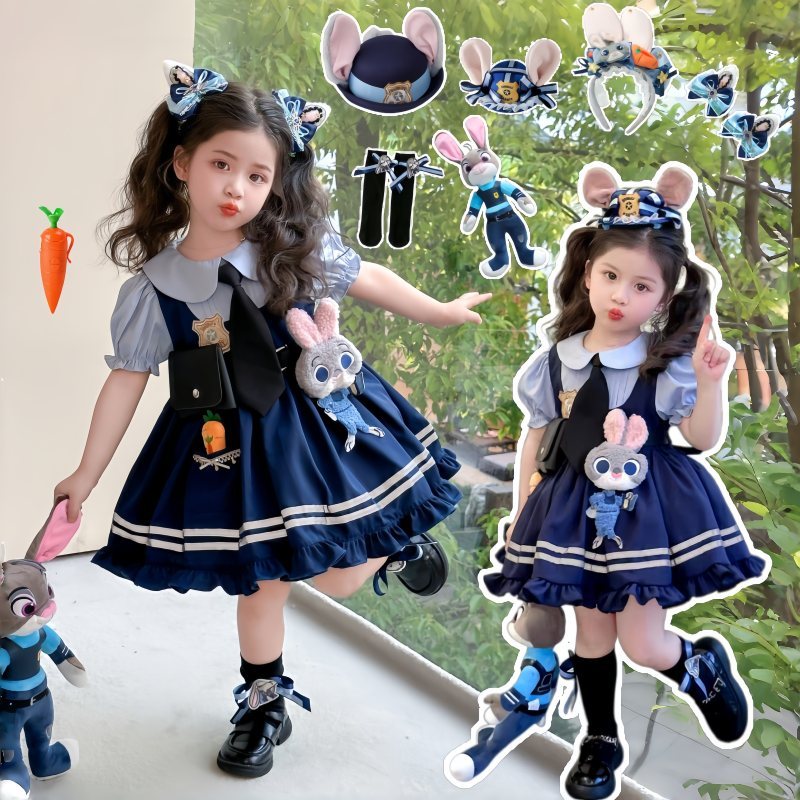 เด็ก สาว Judy Hopps เครื่องแต่งกาย Kawaii ชุดสีน้ําเงิน Zootopia 2 Judy เจ้าหน้าที่งานเลี้ยงวันเกิดสวมใส่ฮาโลวีนคอสเพลย์ชุดปาร์ตี้