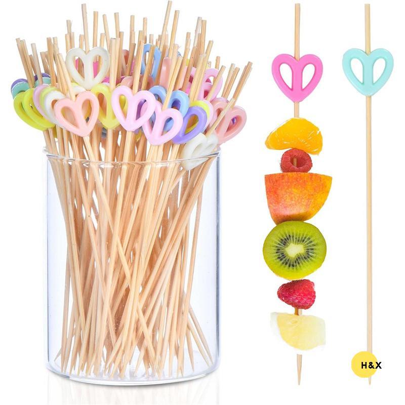 H&X 100 Bamboo Heart Cotail Pis สําหรับอาหาร เครื่องดื่ม และขนม Decor null