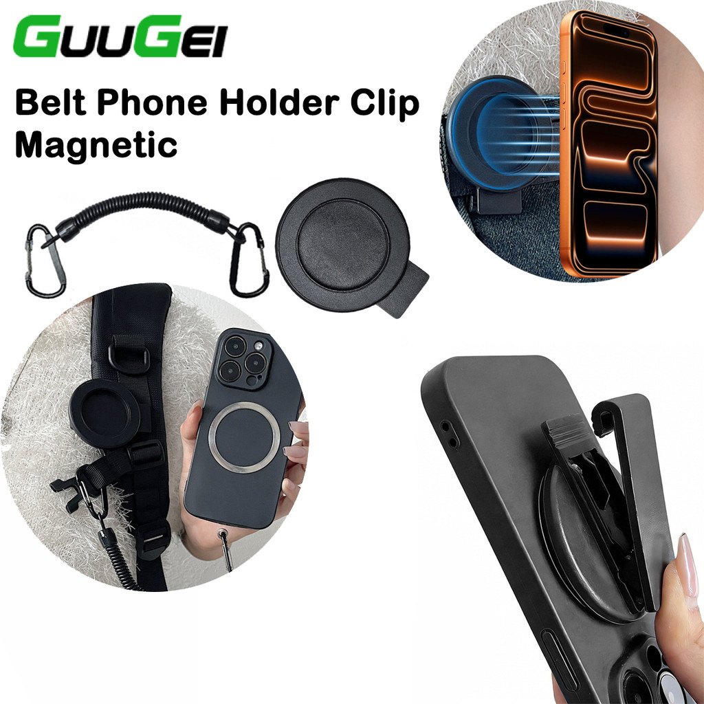 Guugei Universal Magnetic Clip Holder กระเป๋าเป้สะพายหลังเข็มขัด Magsafe ที่วางโทรศัพท์พร้อมเชือกสปริง