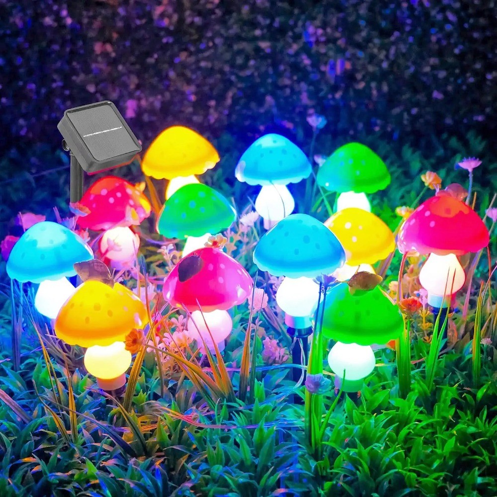 6/8/12 แพ็ค RGB พลังงานแสงอาทิตย์เห็ดแสงพลังงานแสงอาทิตย์สวน Stake Light 8 โหมดกันน้ําเห็ดพลังงานแสงอาทิตย์สําหรับ Garden Yard ภูมิทัศน์