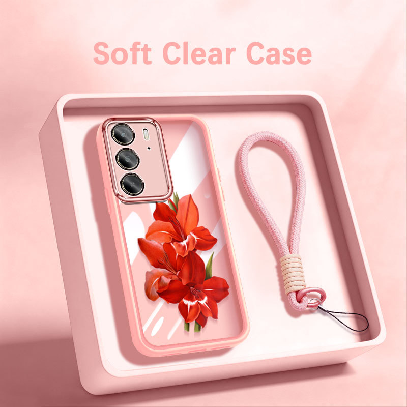 YBDเคสโทรศัพท์สําหรับOPPO Realme C75 C75X C71 C65 4G Realme 14X INSสไตล์ดอกไม้สีแดงสดซิลิโคนบางเฉียบ