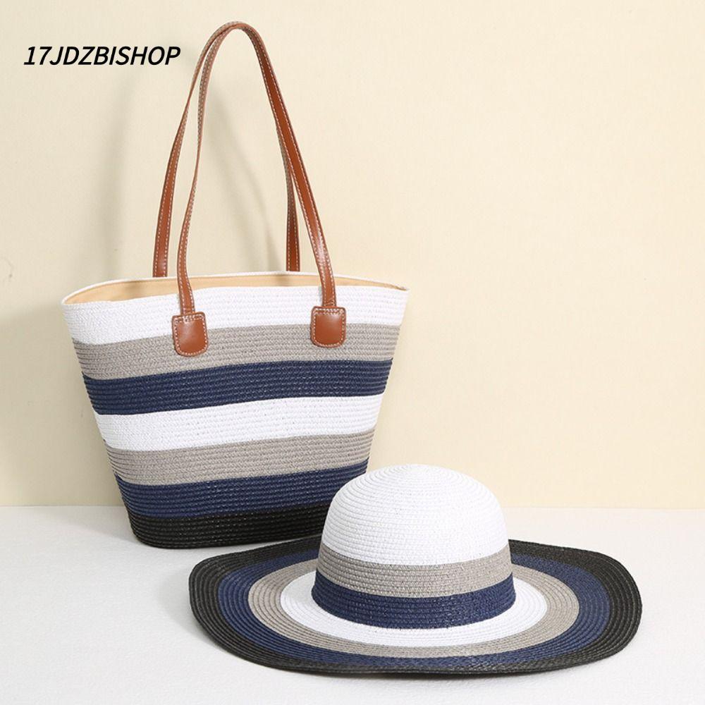 กระเป๋า tote ลายฟาง พื้นที่เก็บของมาก สี่เหลี่ยม สำหรับวันหยุด
