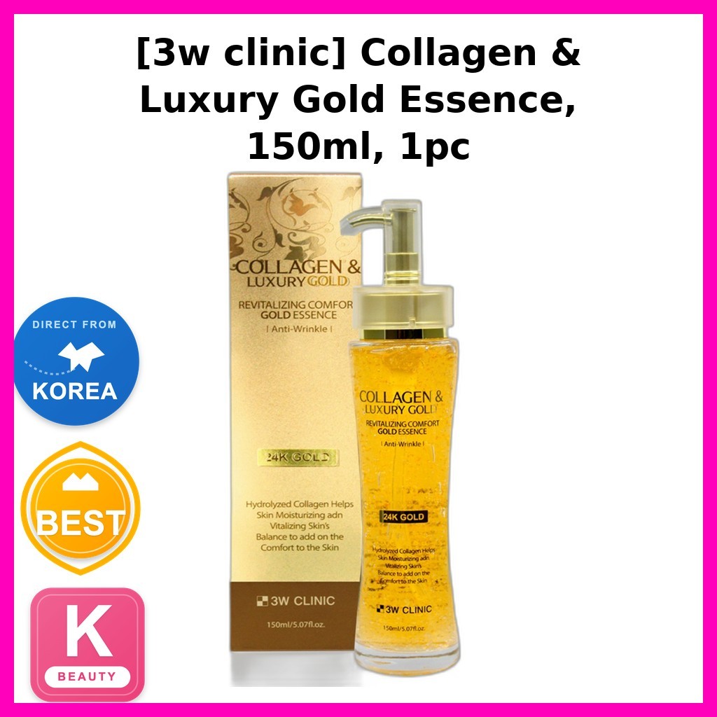 3W CLINIC [คลินิก 3w] Collagen & Luxury Gold Essence, 150ml, 1pc / Korean Essence / Radiant Glow / ข