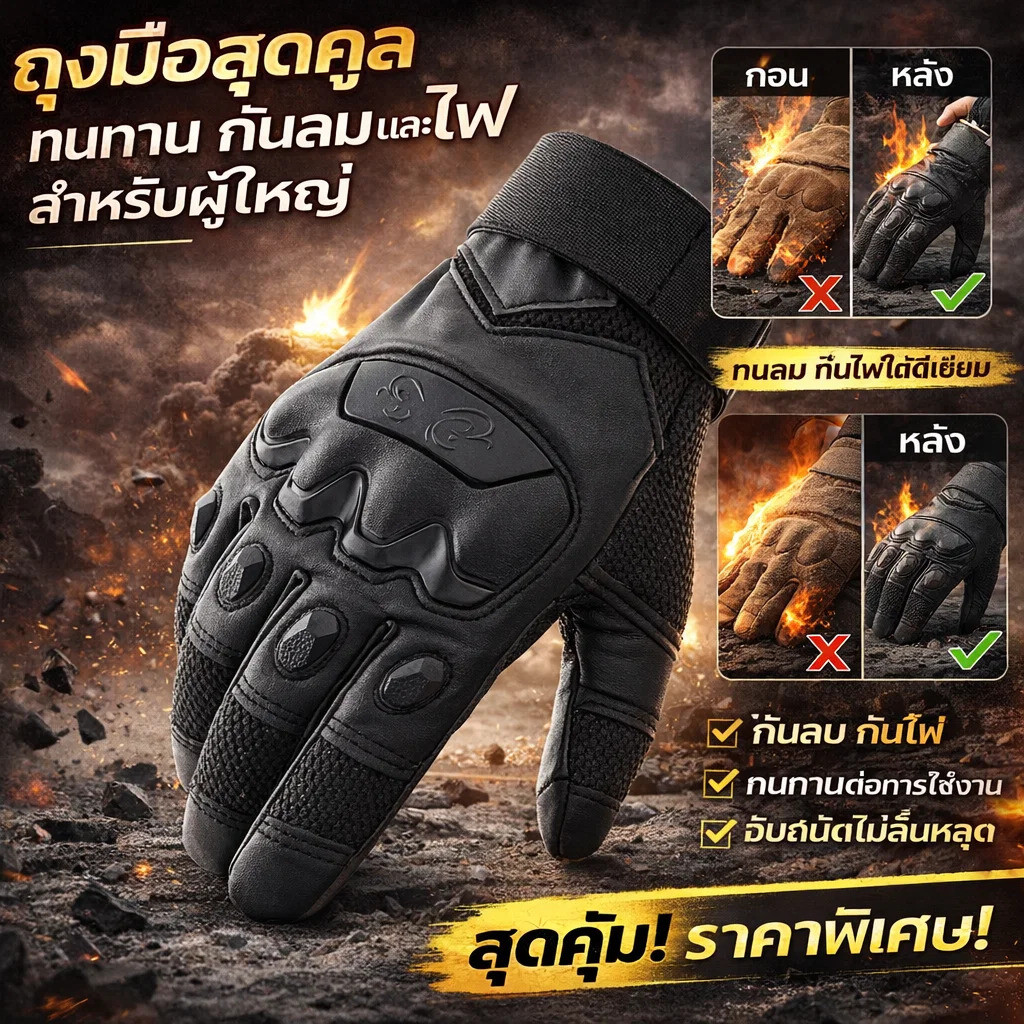 🧤 ทนทานต่อการสึกหรอและกันลื่น【กันลมและให้ความอบอุ่น】ถุงมือยุทธวิธีขี่กลางแจ้ง ถุงมือกีฬากันลมที่ทนต่อการสึกหรอ ถุงมือผู้ชาย แฟนกีฬา ถุงมือ