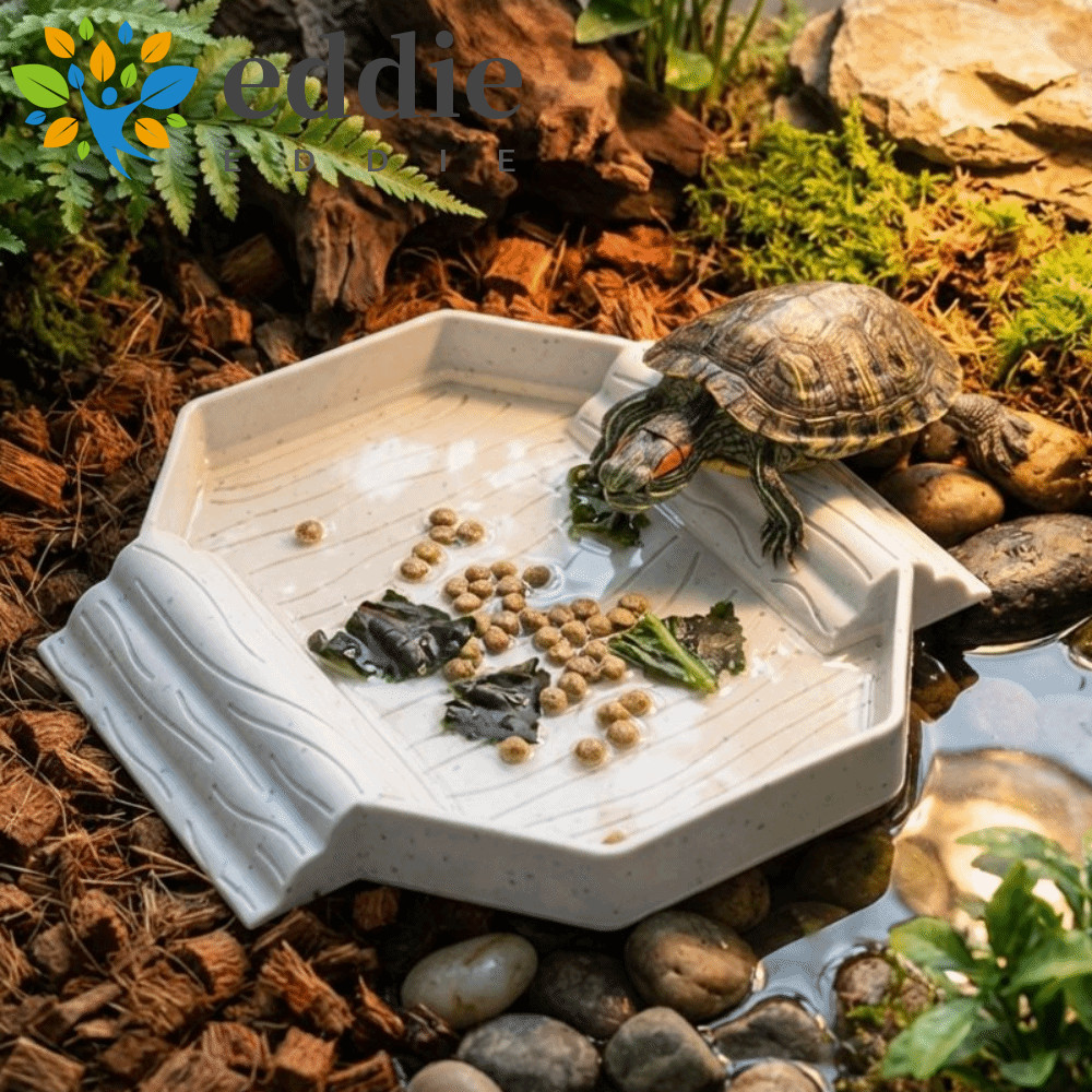 EDIE จานน้ําเต่า, พลาสติกพร้อม Ramp Turtle Bath Basin, Reptile Ramp Anti-Slip Bathing Pool Dish All 