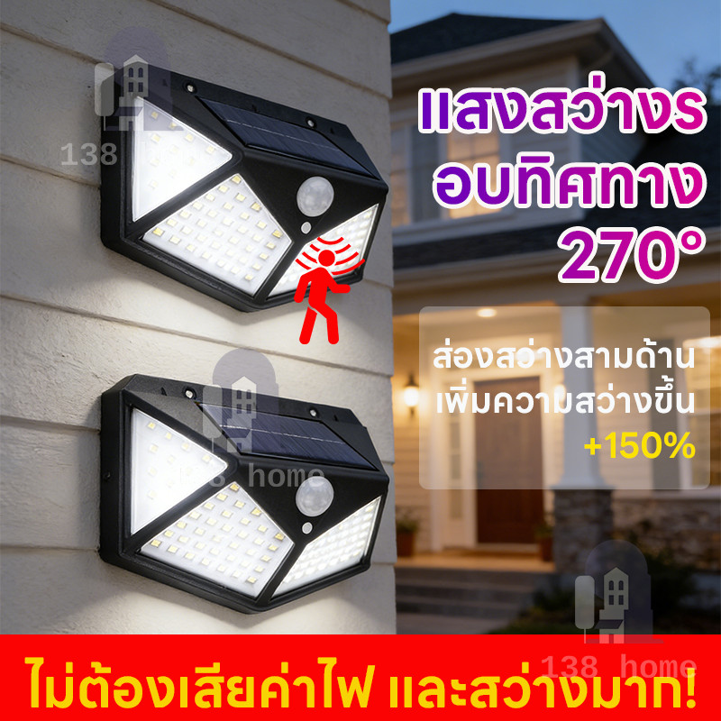 โคมไฟโซล่าเซลล์ติดผนัง โคมไฟกันน้ำสว่างจ้า แสงสามรอบทิศทาง ประหยัดค่าไฟฟรีตลอดอายุการใช้งาน ทนทานทุกสภาพอากาศ