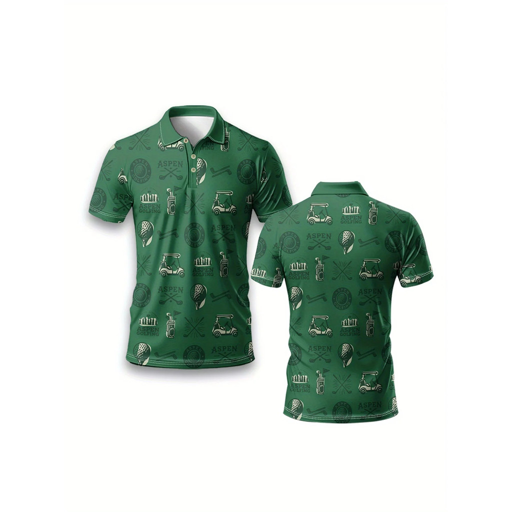 เสื้อเชิ้ตพิมพ์ลายไม้กอล์ฟและลูกบอลสําหรับผู้ชาย-แขนสั้นรุ่นปกติน้ําหนักเบาและระบายอากาศได้ดีเหมาะสําหรับกีฬา โวจซ์