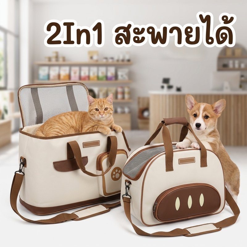 กระเป๋าใส่สัตว์เลี้ยง กระเป๋าแมวหมา ระบายอากาศดี น้ำหนักเบา สายสะพายใหญ่ ไม่เจ็บไหล่ มีช่องใส่ของ