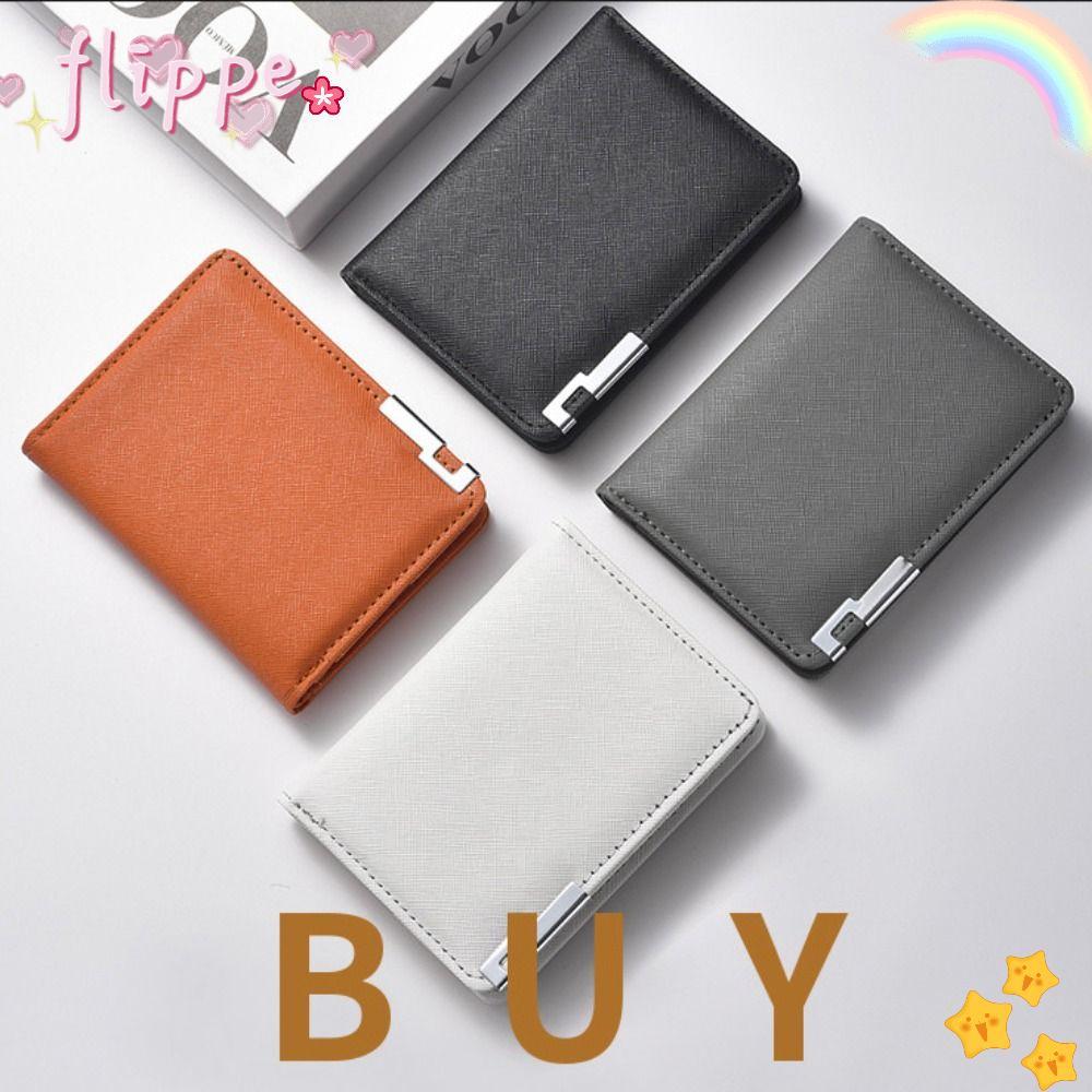 กระเป๋าใส่เหรียญ FIPE, PU หนังบางเฉียบ Retro กระเป๋าสตางค์ผู้ชาย, Minimalist สีส้มสีดําสีเทาสีขาวสองพับหลายกระเป๋าผู้ชายผู้หญิง