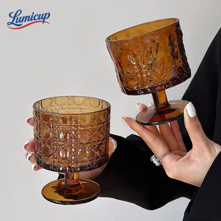แก้วไวน์เตี้ยสีอำพัน 280ml สไตล์วินเทจ แก้วกาแฟ แก้วน้ำดีไซน์หรู ถ่ายรูปสวย ใช้ในคาเฟ่/บ้าน