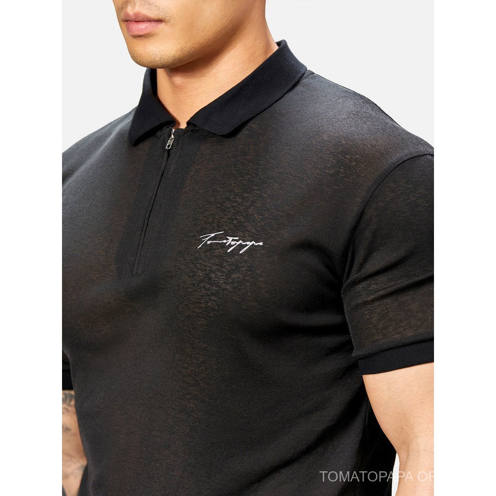 TOMATOPAPA Mens Sports Small Transparent polo Short Sleeve-Summer Breathable Gauze Lapel Fitness Training Short Sleeve — صورة 4