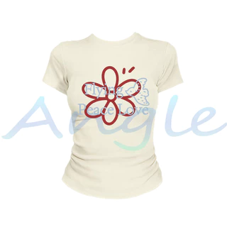 COD เสื้อยืดผู้หญิงเข้ารูป Baby Tee ลายดอกไม้วินเทจ เสื้อแขนสั้น Y2K สไตล์เกาหลี มินิมอล พร้อมส่ง 2026