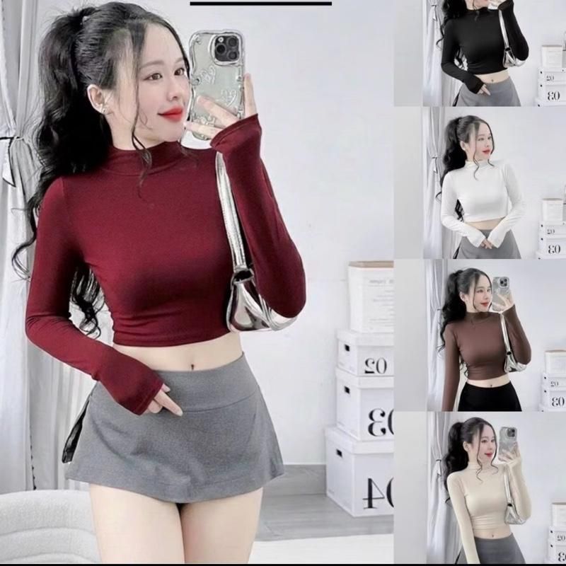 AC21p เสื้อยืดแขนยาวผู้หญิงคอปก CROPTOP และแขนยาว ไซส์ต่ํากว่า 53kg