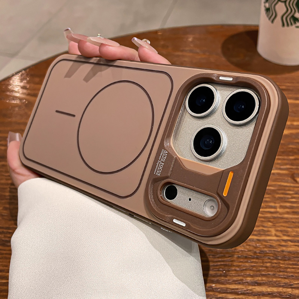ใหม่ Mecha-สไตล์ Matte ซิลิโคน Anti-Drop เคสโทรศัพท์แม่เหล็กสําหรับ iPhone 12 13 14 15 16 17 Pro Max สีขาวสีส้มกันกระแทกกลับกรณี