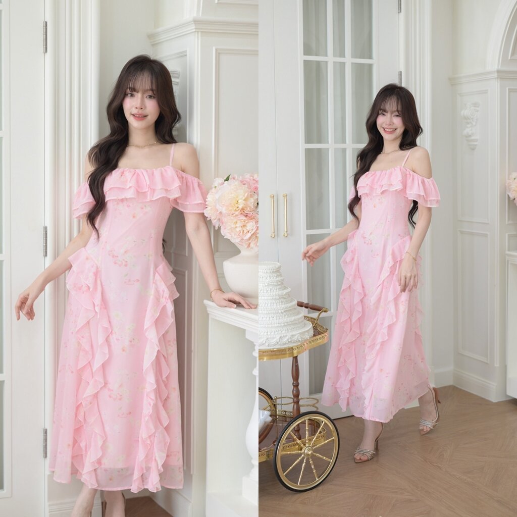 Fairy Tale Layered Maxi Dress : สีชมพู [Made by Pastel Time]