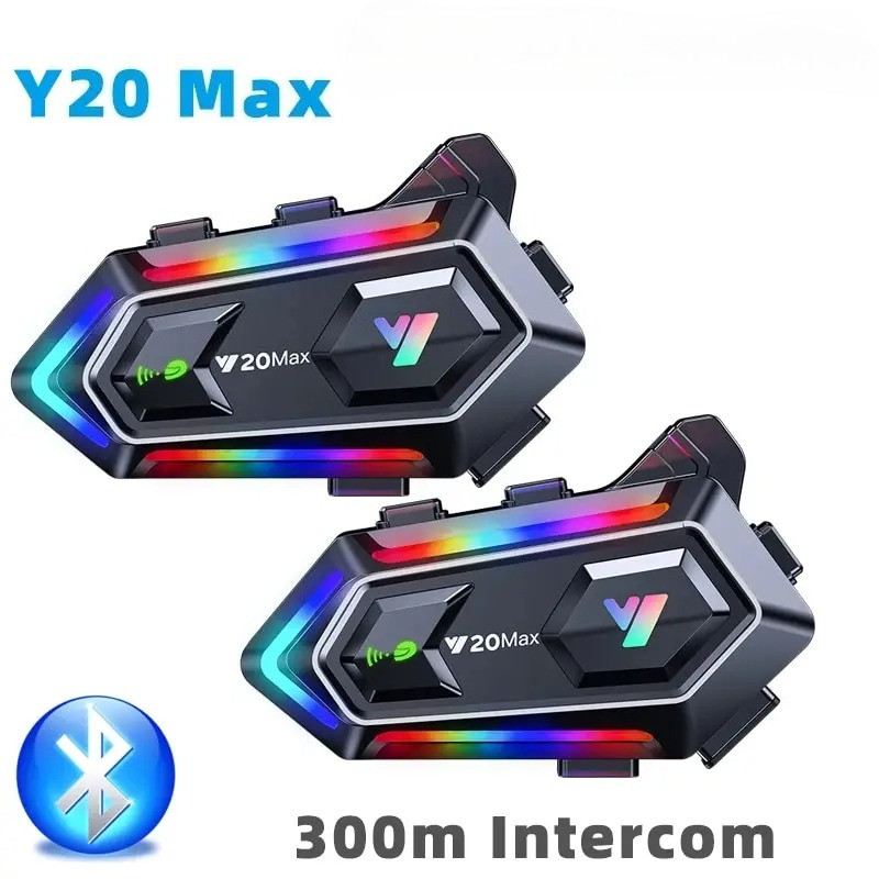Y20 MAX หมวกกันน็อครถจักรยานยนต์ชุดหูฟังบลูทูธ Intercom RGB สีสันผสม V5.3 Effect 1000mAh แบตเตอรี่ I