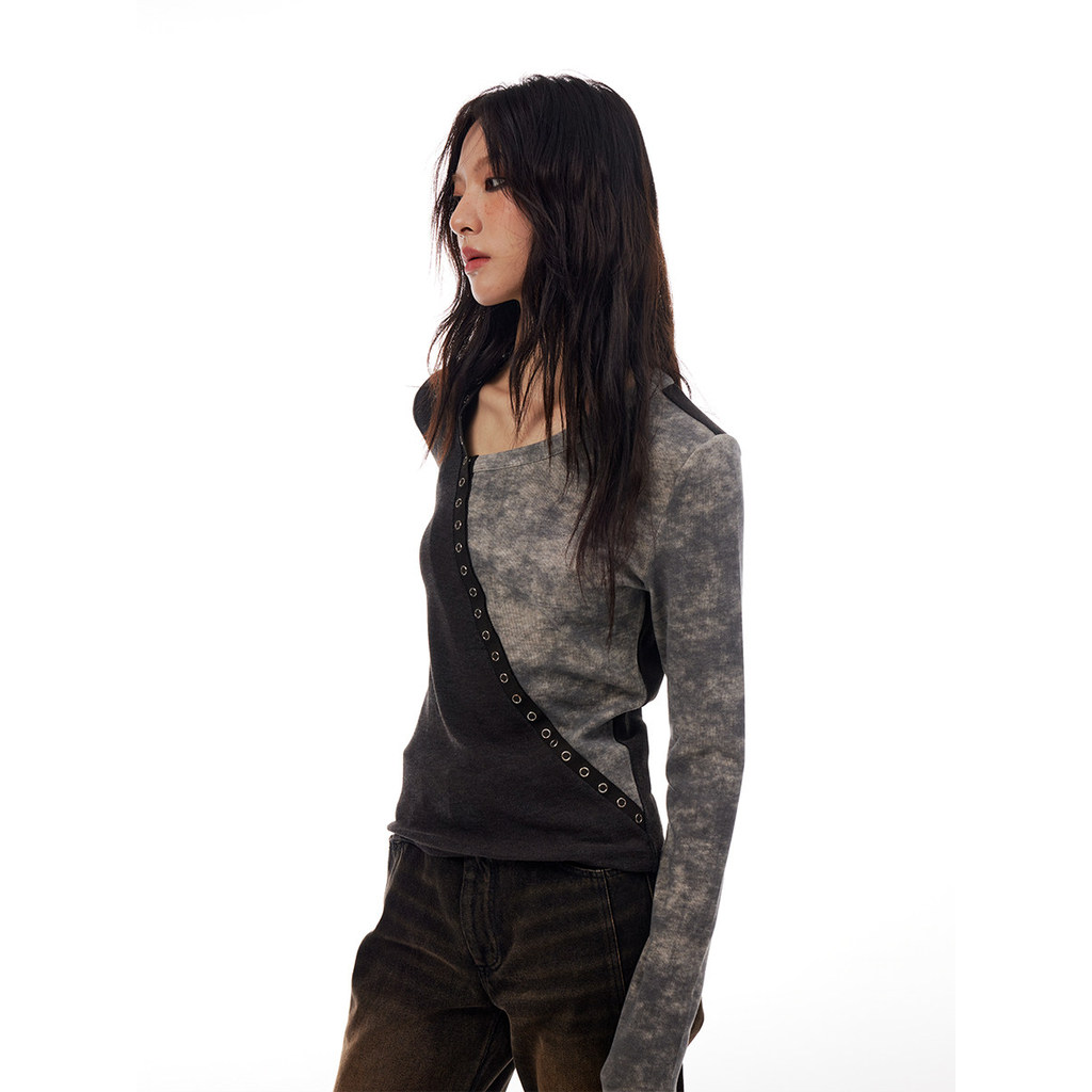 THELIGHT เสื้อทับถักแยกสีคอวีเอียง ผู้หญิงดีไซน์เฉพาะสไตล์ย2000 — صورة 3