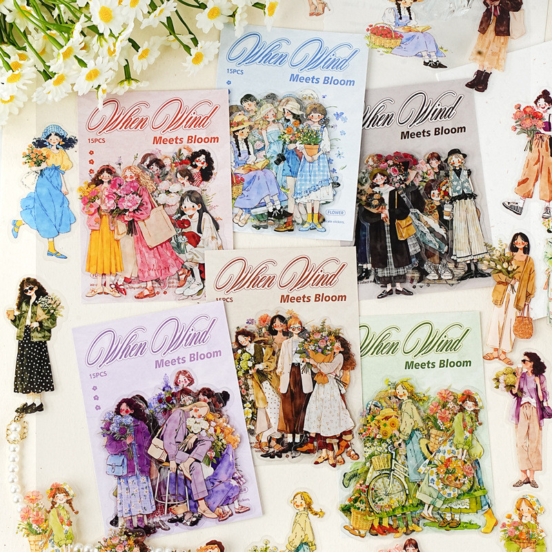 ไดลี่|15 ชิ้น/แพ็ค Fresh Art ตัวอักษร Die-cut PET สติกเกอร์คู่มือไดอารี่ตกแต่ง DIY สติกเกอร์แพ็คคู่มือ Collage วัสดุตกแต่ง
