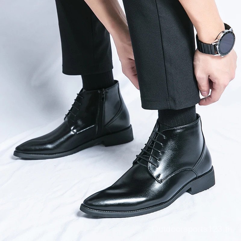 Lace Up High Top Boots for Men Pointed Fashion Business Boots 2ZW8