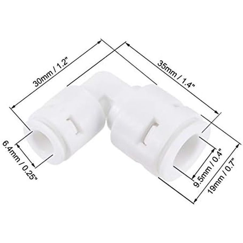 Quick Connector to 37x38 มม.สีขาวเชื่อมต่อ L ฟิตติ้งสําหรับเครื่องกรองน้ํา Push Fit ElbowConnect U4