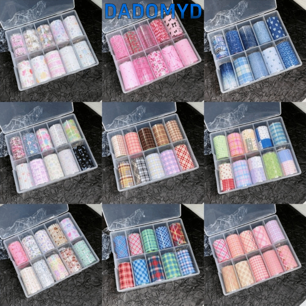 DADOMYD 10ม้วนเล็บฟอยล์,สีชมพูตารางเล็บปั๊มสติกเกอร์เล็บ,ลายสก๊อตหวานดาวเล็บ ง เอแคลส์ ทําเอง เล็บ ศิลปะ