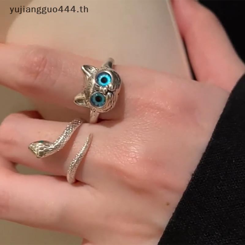 # yuyu # แหวนแมวน่ารักสําหรับผู้หญิงการออกแบบแฟชั่นปรับเปิดสีเงินแหวนงูโกธิคอินเทรนด์แหวนนิ้วเครื่อง