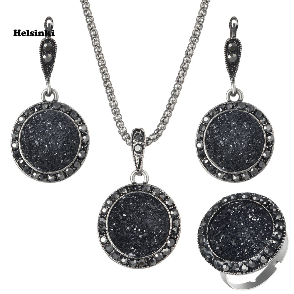 ชุดเครื่องประดับ HLS อินเทรนด์ Rhinestone สำหรับสร้อยคอมีจี้และต่างหู Leaver-back