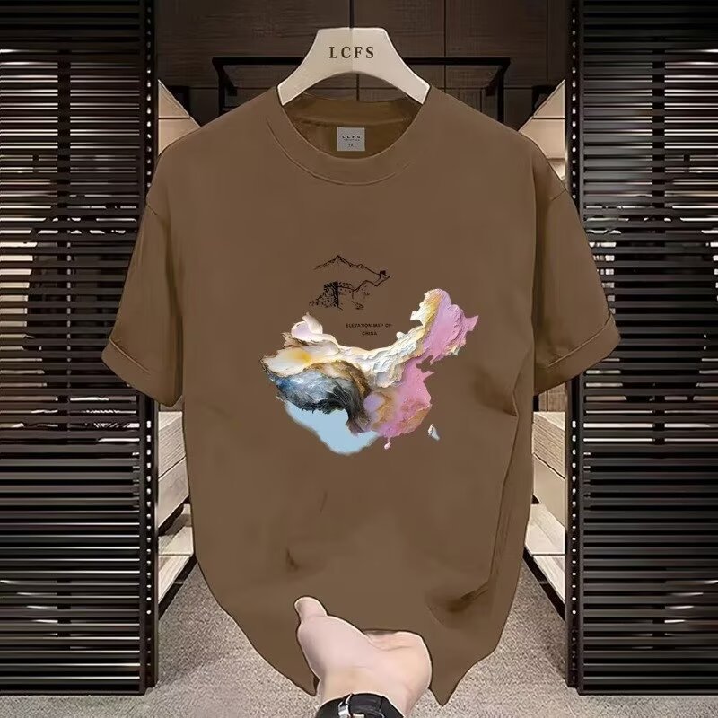 เกาหลีเกาหลี 100 2026 American High T ยี่ห้อชายเสื้อฮ่องกงรอบคอแขนสั้นอินเทรนด์ cod แผนที่หลวม Stree