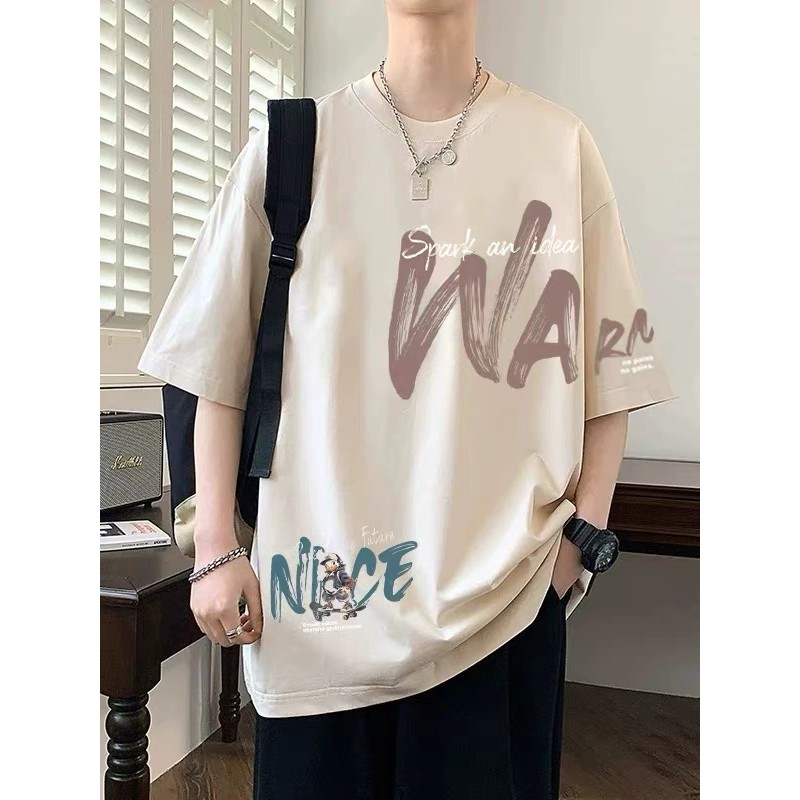 เสื้อผู้ชายสไตล์เฮฟวี่บอยส์ แขนสั้น แบบ loose fit สำหรับหน้าร้อน