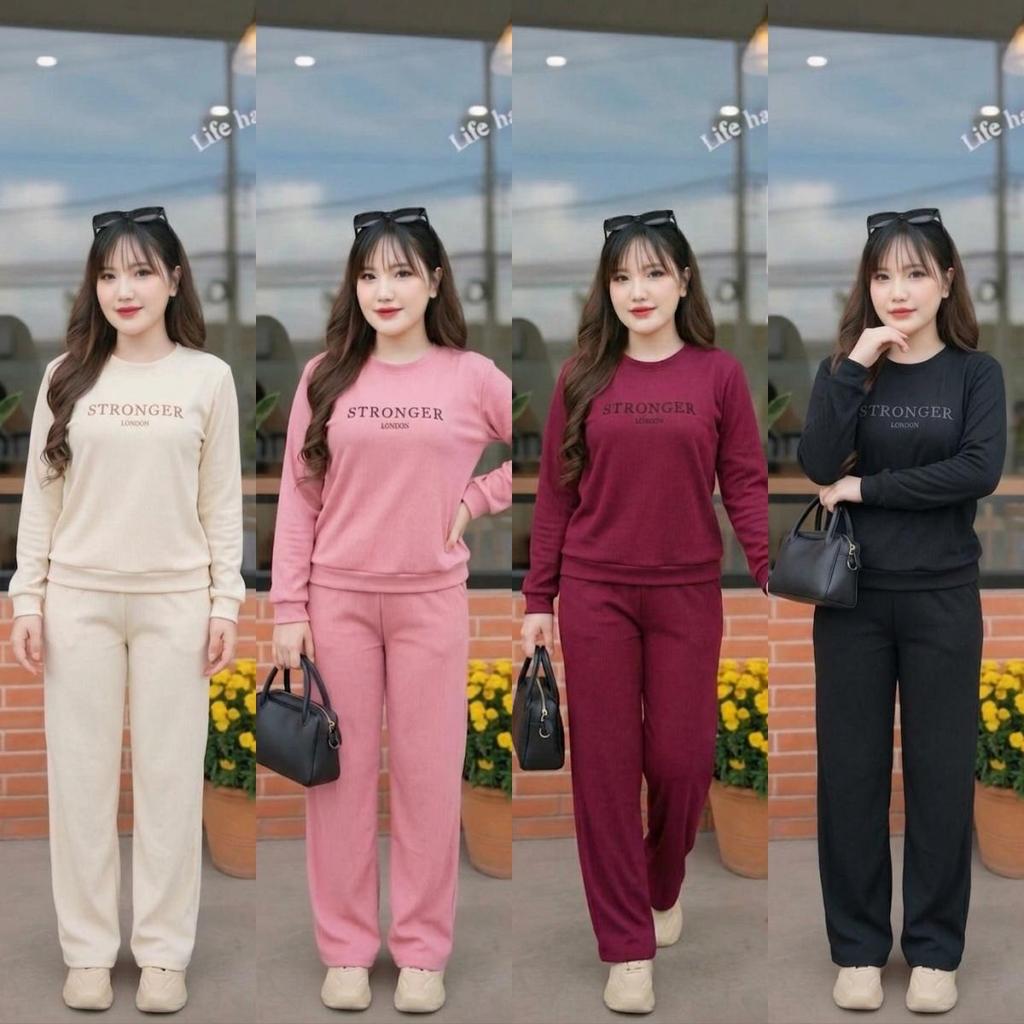 ชุดเซ็ต 2 ชิ้น แขนยาว ขายาว เสื้อคอกลม สกรีนลายตัวอักษร S330ผ้าวูลเวฟ กางเกงมีกระเป๋าข้าง มีเชือกรูด  เอวยางยืด พร้อมส่ง