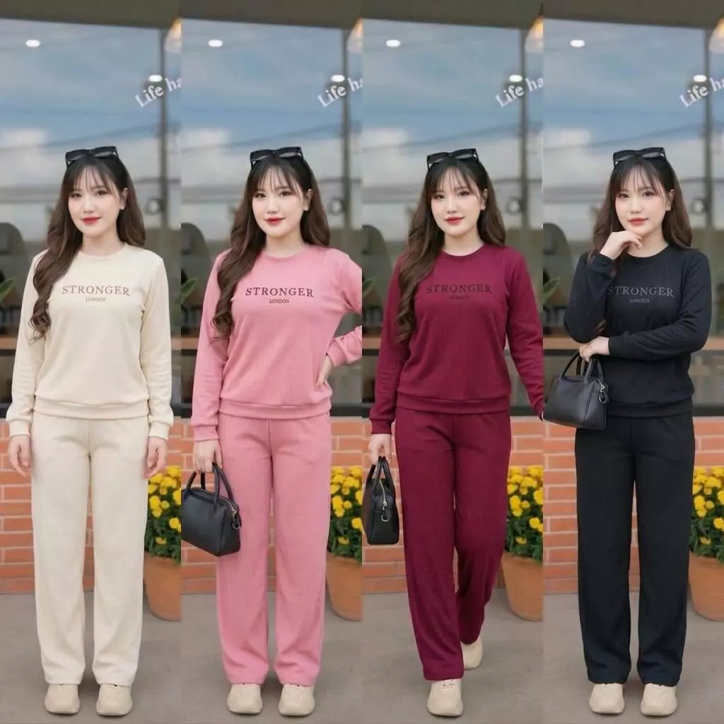 ชุดเซ็ต 2 ชิ้น แขนยาว ขายาว เสื้อคอกลม สกรีนลายตัวอักษร S330ผ้าวูลเวฟ กางเกงมีกระเป๋าข้าง มีเชือกรูด เอวยางยืด พร้อมส่ง