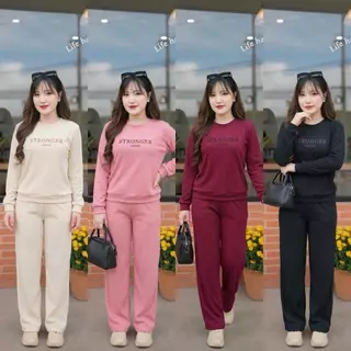 ชุดเซ็ต 2 ชิ้น แขนยาว ขายาว เสื้อคอกลม สกรีนลายตัวอักษร S330ผ้าวูลเวฟ กางเกงมีกระเป๋าข้าง มีเชือกรูด เอวยางยืด พร้อมส่ง