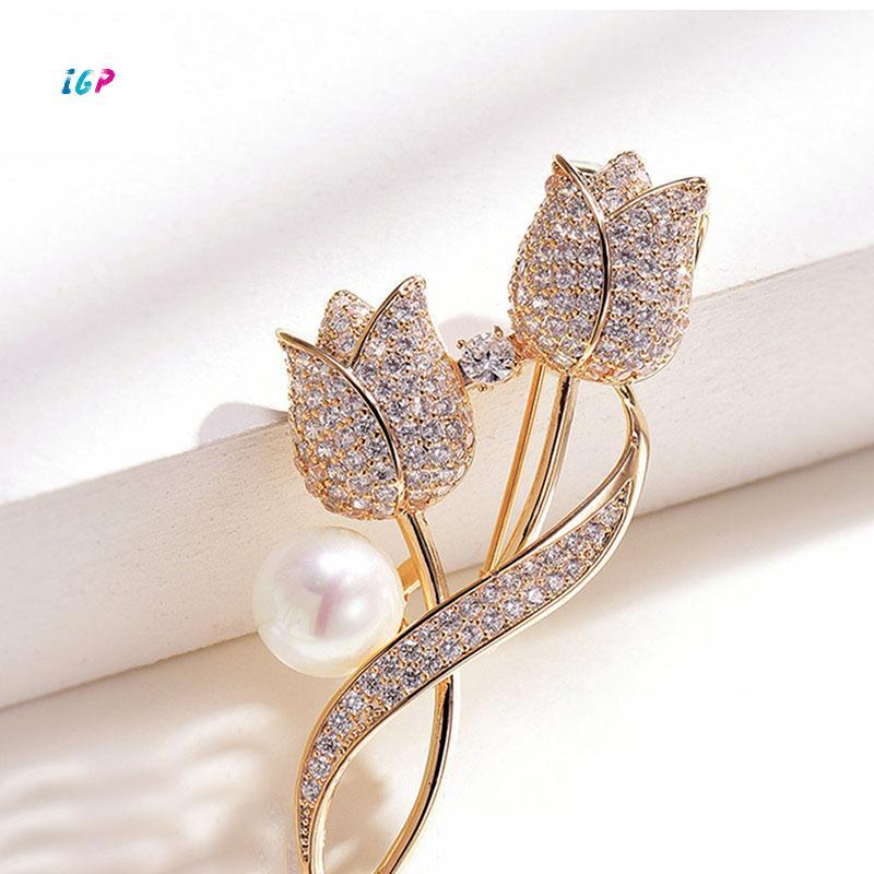 (IGP) 1 PC เข็มกลัด Rhinestone ทิวลิปดอกไม้เข็มกลัด Anti-glare ชุดเข็มกลัดคอ Pin เครื่องประดับใหม่