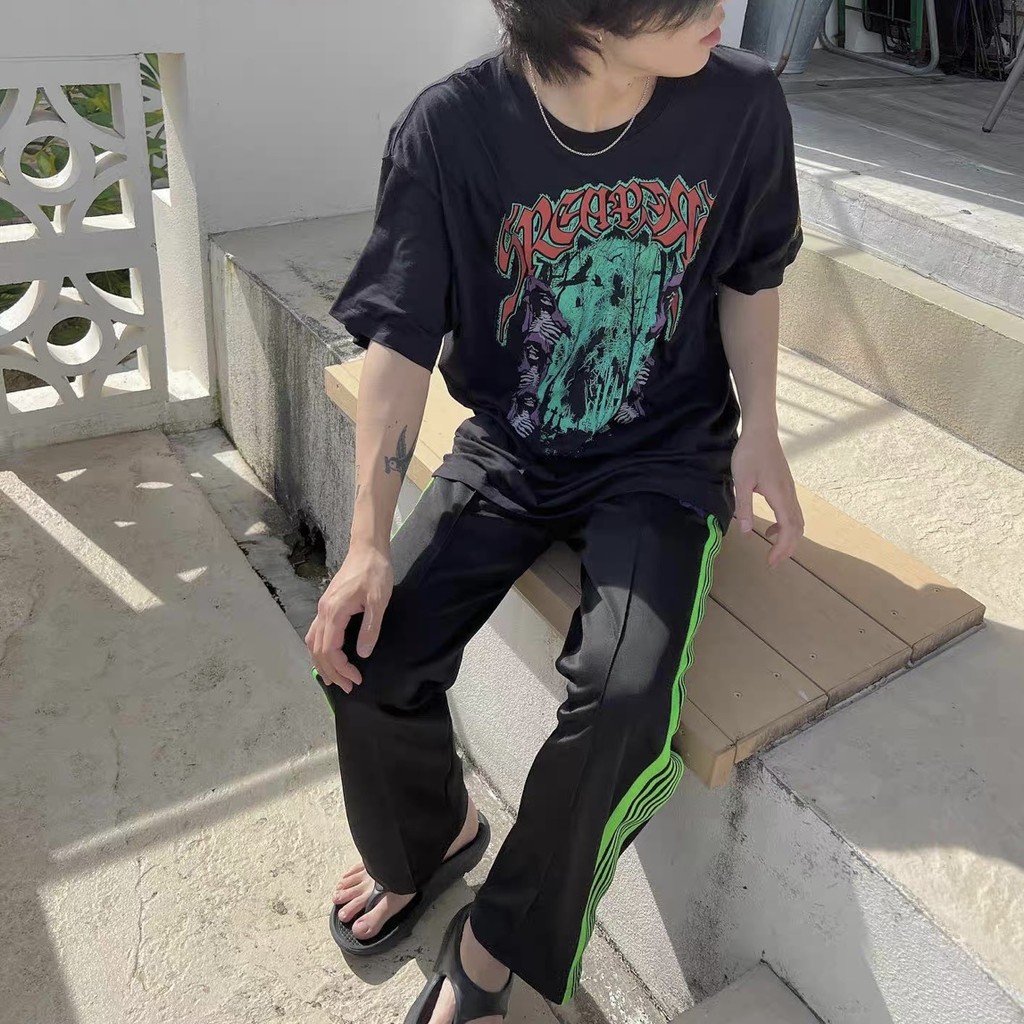 YOWK Needles track Joint Name STUDIOUS Loose-fitting high street fashion unisex black pants