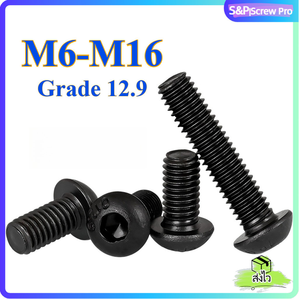 สกรูหัวจมกลม ขนาด M6/M8/M10/M12/M16  เหล็กแข็ง เกรด 12.9 #สกรูหัวจมกลม #น็อตหัวจม #น็อตจมกลม[XM-ML-1