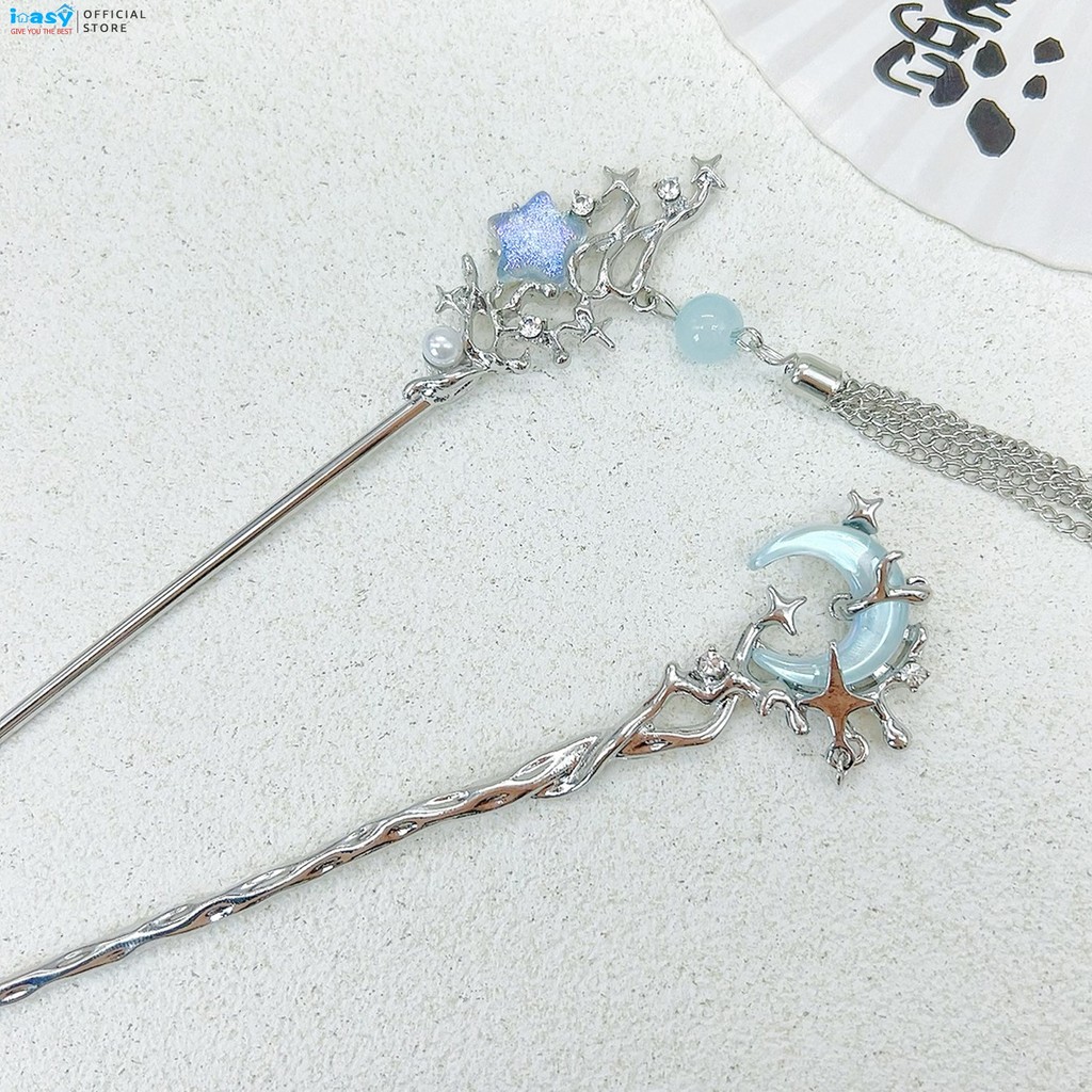 ปิ่มผมสไตล์จีนแฮนด์เมด Moon Star Decor เหมาะสำหรับเจ้าสาวในงานแต่งงานและการสวมใส่กับฮั่นฟูและเชียงซาม