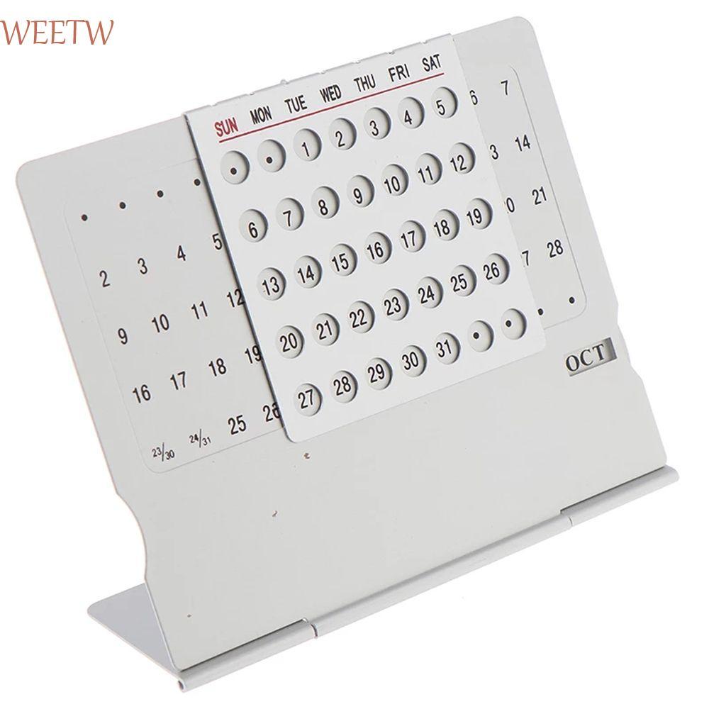 WEEKW ปฏิทินตกแต่งของขวัญอุปกรณ์สํานักงานภาษาอังกฤษที่ทนทานตกแต่งโต๊ะปฏิทินถาวรสีเงิน