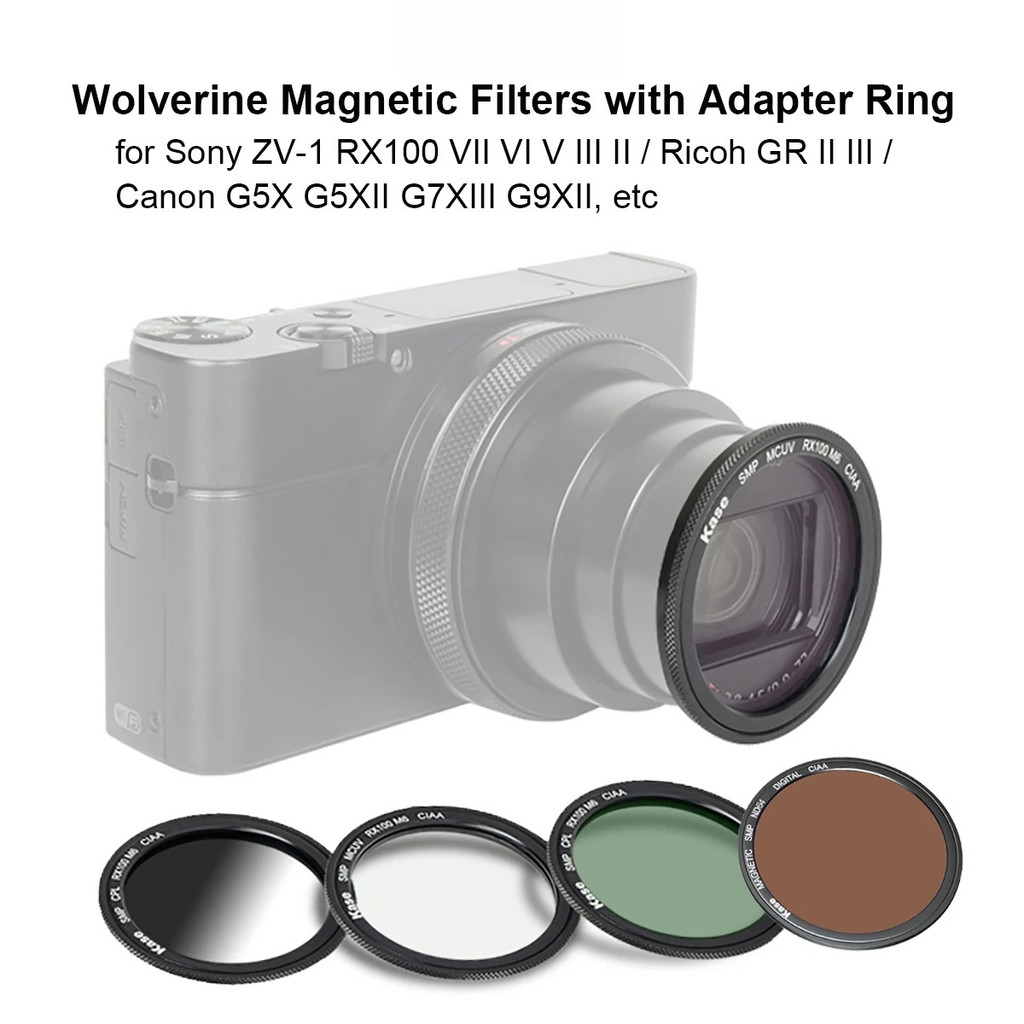 Wolverine Magnetic UV CPL ND Black Mist 1/4 Filter พร้อมอะแดปเตอร์สําหรับ ZV-1 / RX100 VII VI V III 