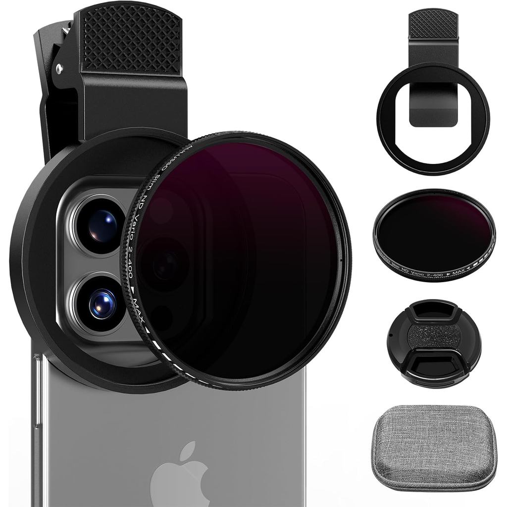 52mm Variable ND2-ND400 Filter พร้อมคลิปโทรศัพท์อัพเกรด, Neutral Density Filter เลนส์สําหรับ iPhone 
