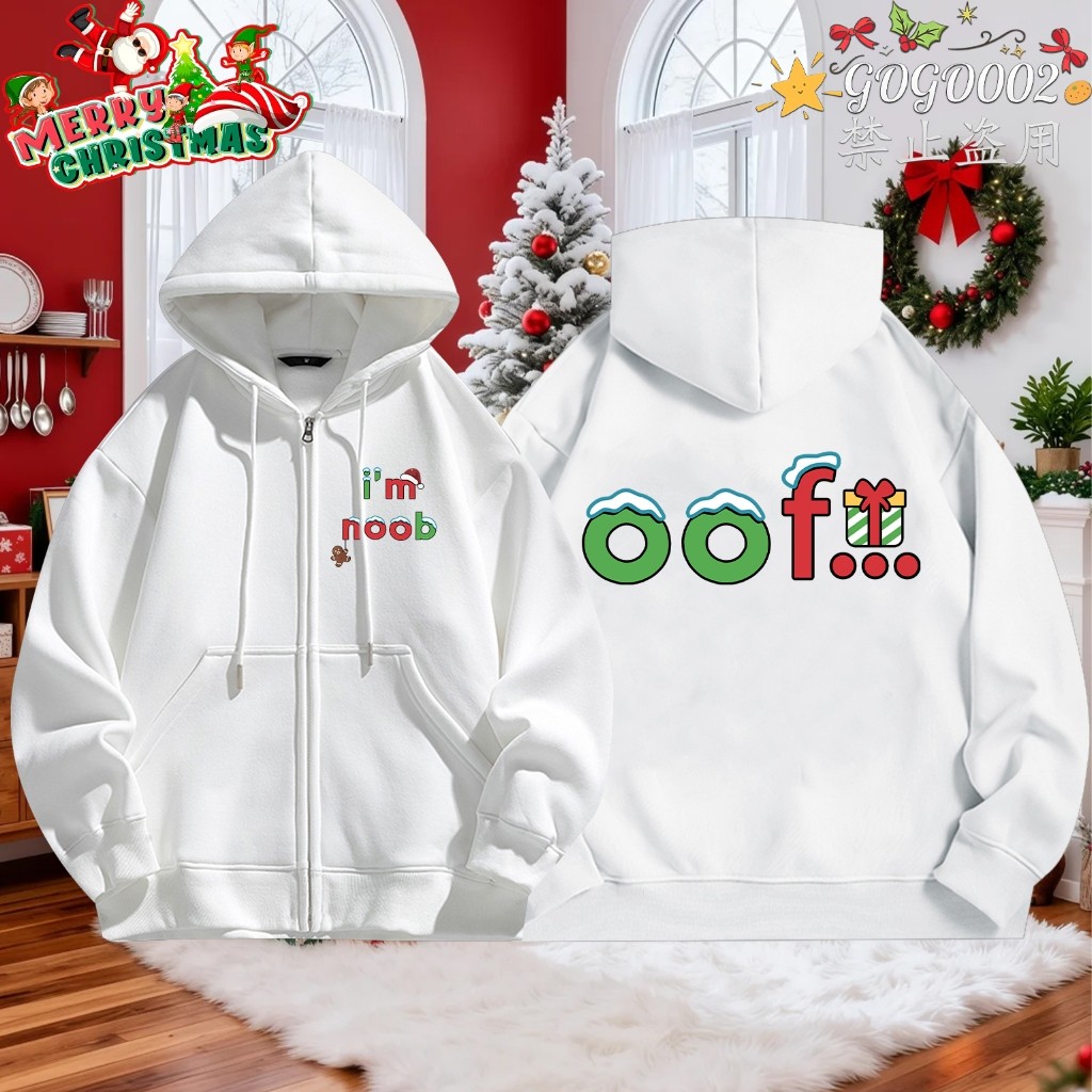 Flex F169 2025 Baju Merry Christmas Im noob Christmas Mens Zip Up Hoodie Streetwear stand collar แขน