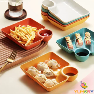 Yumory 1 ชิ้น จานพลาสติก จานพร้อมที่ใส่น้ำจิ้ม ใส่ขนม ใส่เกี๊ยว Plastic plate